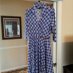 Blue and White Geometric Midi Dress